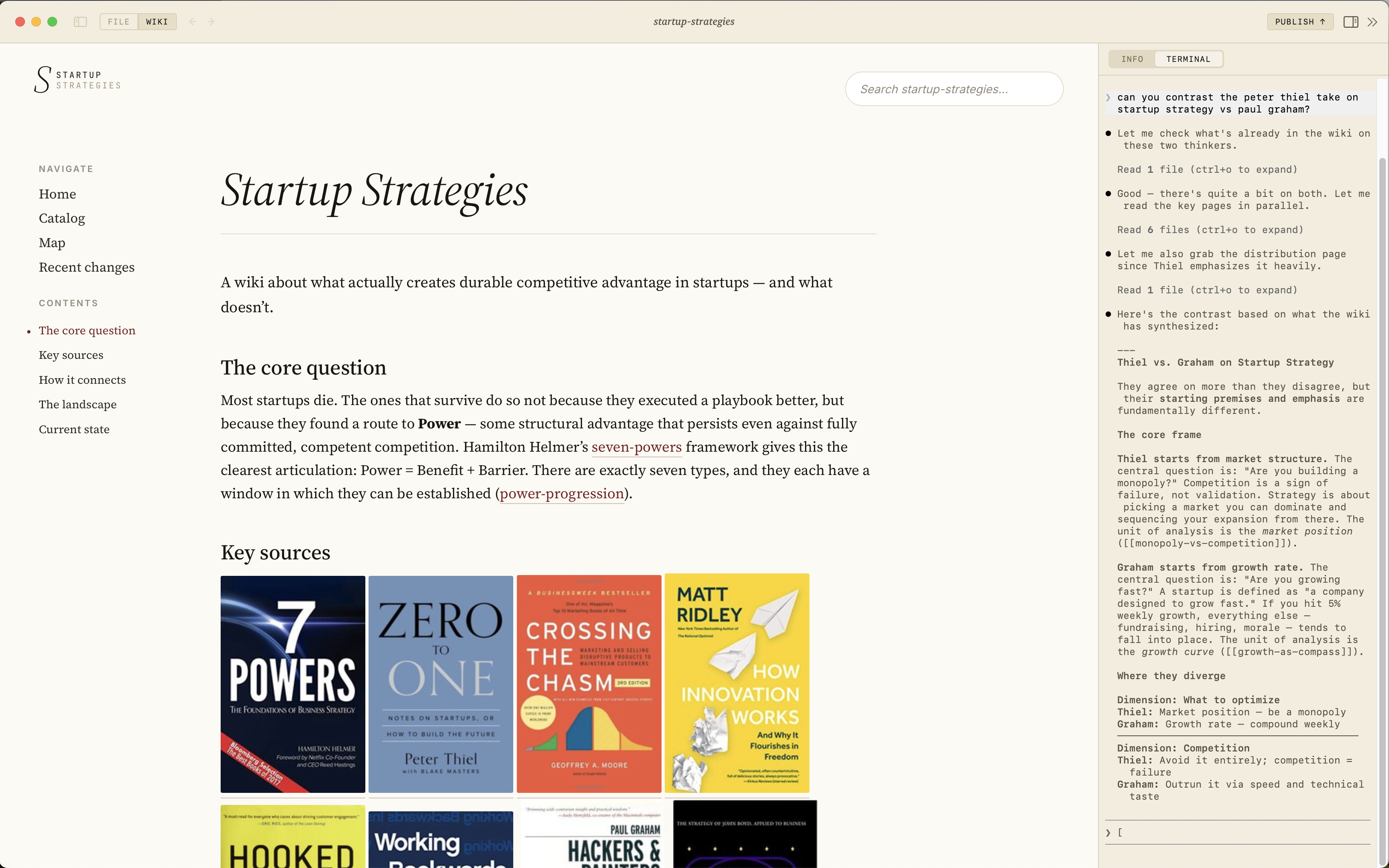 Wikiwise published wiki view showing markdown pages rendered as a clean website